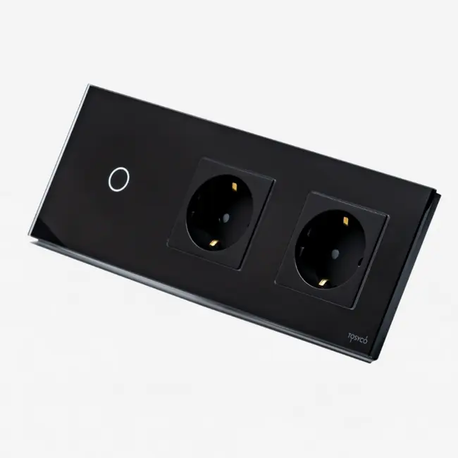Intrerupator simplu cu touch (tactil) 1000W + priza schuko dubla cu rama din sticla Tosyco