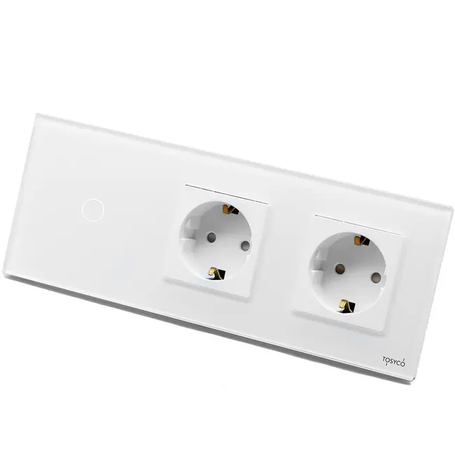 Intrerupator simplu cu touch (tactil) 1000W + priza schuko dubla cu rama din sticla Tosyco