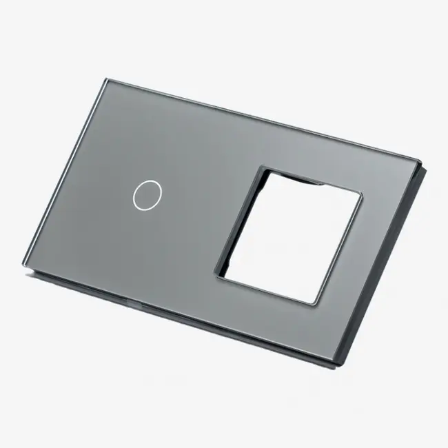 Panou intrerupator simplu touch + priza simpla din sticla Tosyco