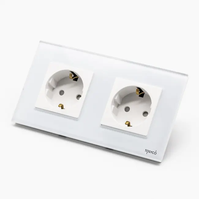 Priza schuko dubla cu rama din sticla Tosyco