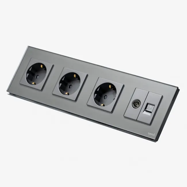 Priza schuko tripla + TV + LAN cu rama din sticla Tosyco