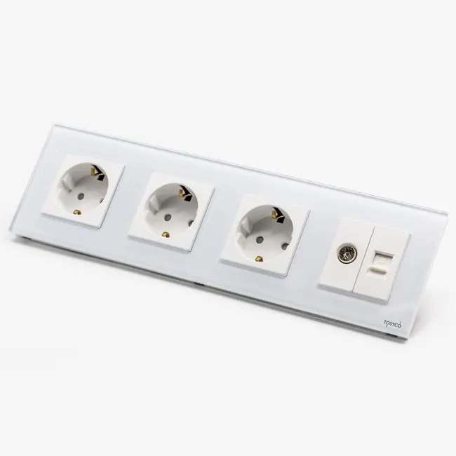Priza schuko tripla + TV + LAN cu rama din sticla Tosyco