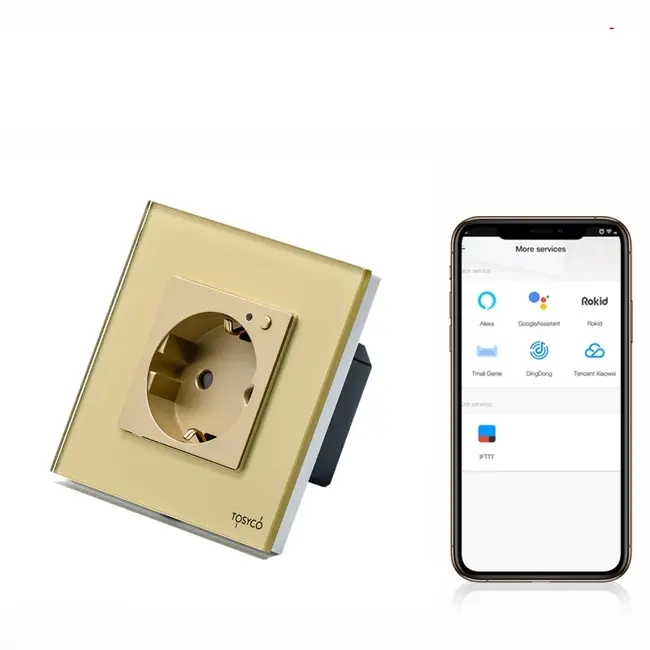 Priza schuko smart WIFI simpla cu rama din sticla Tosyco compatibila cu Tuya, Google Home, Amazon Alexa